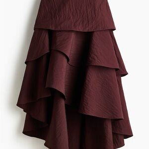 NWT H&M Asymmetric Tiered Midi Skirt (Burgundy) Sz 2